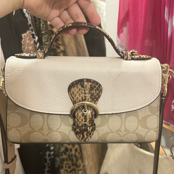 Coach Beige and White Crossbody Bag with Snakeskin Accents - Picture 1 of 4